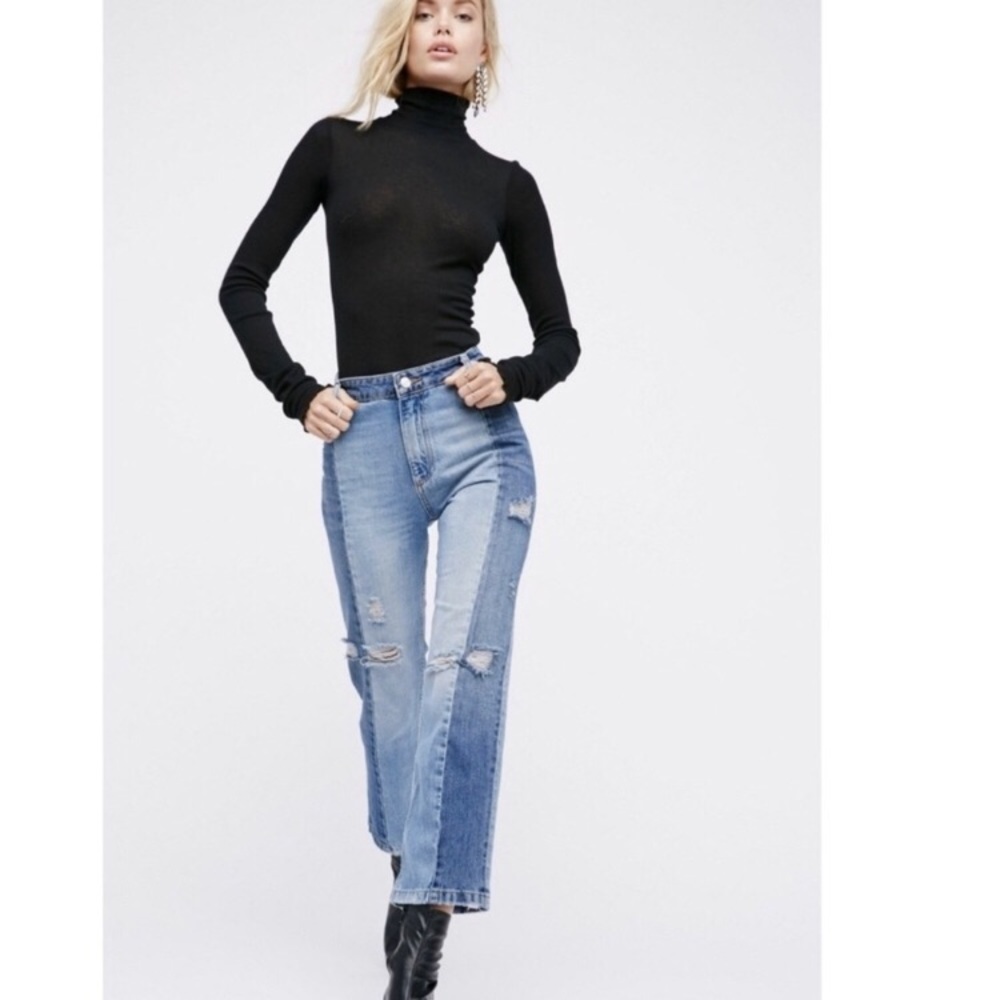 Free people patchwork distressed jeans